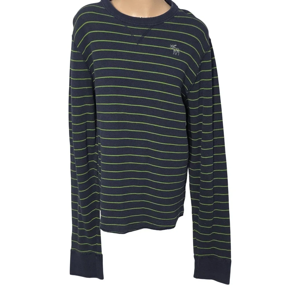 Abercrombie & Fitch Sweater Mens 2XL Navy Green Striped Muscle Pullover Preppy